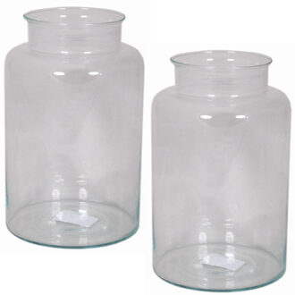 Floran Set van 2x stuks glazen melkbus vaas/vazen 9 liter smalle hals 19 x 30 cm - Vazen Transparant