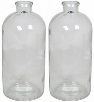 Floran Set van 2x stuks glazen vaas/vazen 1600 ml smalle hals 11 x 20 cm