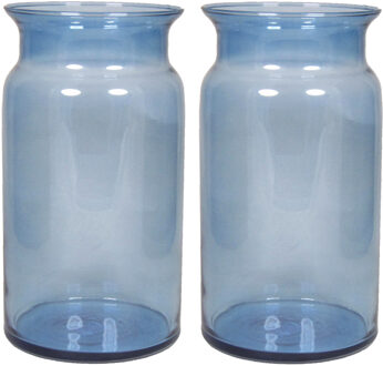 Floran Set van 3x stuks glazen melkbus vaas/vazen blauw 7 liter smalle hals 16 x 29 cm