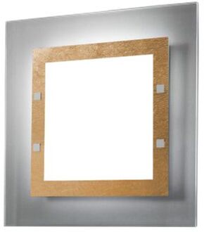 Florence Plafondlamp, 2x E27, Metaal/glas, Blad Gouden, 40x40cm