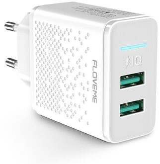 Floveme Dual Usb Charger 5V 2.4A Snel Opladen Lader Adapter Eu Plug Mobiele Telefoon Voor Iphone Ipad Mini samsung Xiaomi wit EU plug