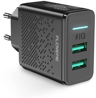 Floveme Dual Usb Charger 5V 2.4A Snel Opladen Lader Adapter Eu Plug Mobiele Telefoon Voor Iphone Ipad Mini samsung Xiaomi zwart EU plug