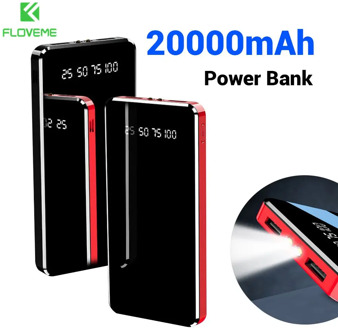 FLOVEME Mirror Screen Power Bank 20000mAh Dual USB LED Display Powerbank Portable Charger For Xiaomi External Battery Poverbank