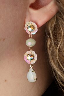 Flower Dangle oorbellen in iriserend wit Wit/Goud