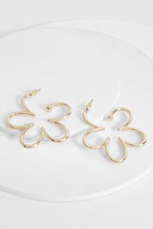 Flower Hoop Earrings, Gold - ONE SIZE
