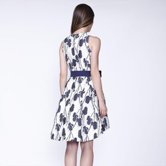 Flower Jacquard Skater -jurk en toegevoegde riem Blauw