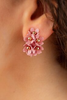 Flower oorstekers in goud en roze Roze/Goud