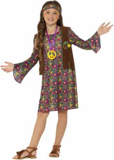 Flower Power hippie outfit voor meisjes - 128/140 (7-9 jaar) - Kinderkostuums