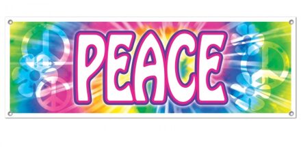 Flower Power Sixties/Hippie Peace teken vlag/banner - 150 x 50 cm - Versiering/feestartikelen