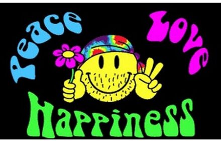 Flower Power versiering vlag - 90 x 150 cm - Peace - Love - Happiness - Hippies - Sixties