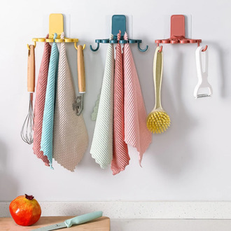 Flower-shaped Rag Rack Kitchen With Hook Storage Organizer Wall-mounted Free Punching Spatula Spoon Rack Towel Rack