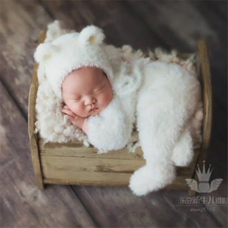 Fluffy Footed Bear Outfit Angora Knitted Newborn Teddy Bear Overall Romper Photography props Baby girl outfit Hat set photo prop