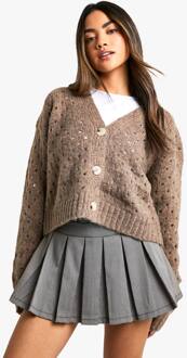 Fluffy Gebreide Cardigan Met Gatdetail, Camel - L