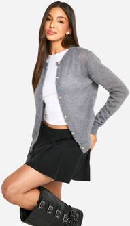 Fluffy Gebreide Cardigan Met Knopen, Grey - S