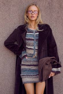 Fluffy Gebreide, Getailleerde Cardigan Met Ronde Hals, Multi