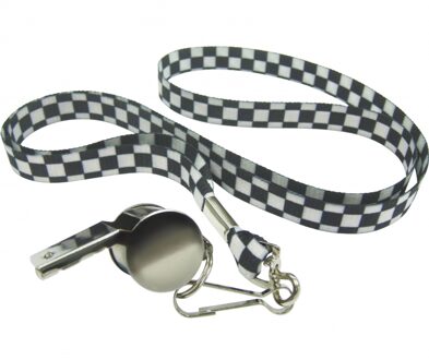 Fluitje aan lanyard - 4x stuks - zwart/wit geblokt - Race thema - scheidsrechter fluitje - Racing