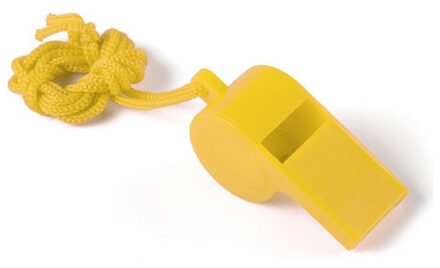 Fluitjes van kunststof - Multipack van 10x stuks - geel - aan koordje - herrie maken - sport