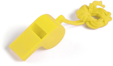 Fluitjes van kunststof - Multipack van 10x stuks - geel - aan koordje - herrie maken - sport