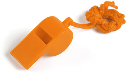 Fluitjes van kunststof - Multipack van 10x stuks - oranje - aan koordje - herrie maken - sport