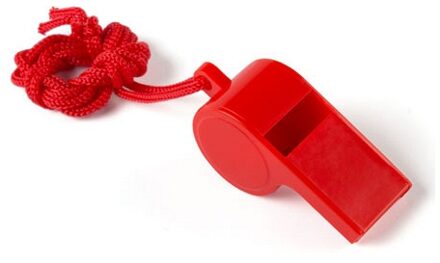 Fluitjes van kunststof - Multipack van 10x stuks - rood - aan koordje - herrie maken - sport