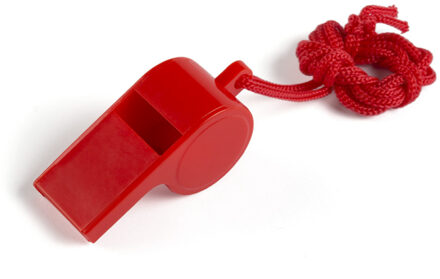 Fluitjes van kunststof - Multipack van 10x stuks - rood - aan koordje - herrie maken - sport