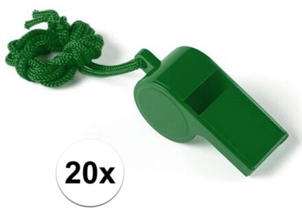 Fluitjes van kunststof - Multipack van 20x stuks - groen - aan koordje - herrie maken - sport