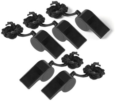 Fluitjes van kunststof - Multipack van 20x stuks - zwart - aan koordje - herrie maken - sport