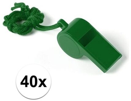 Fluitjes van kunststof - Multipack van 40x stuks - groen - aan koordje - herrie maken - sport