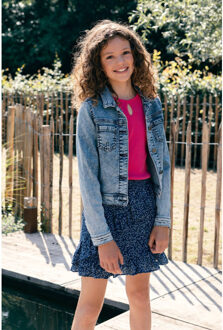 Fluo pink rib t-shirt keyholes voor meisjes in de kleur Roze - 116