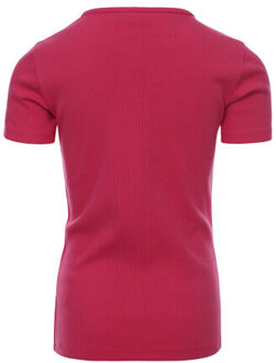Fluo pink rib t-shirt keyholes voor meisjes in de kleur Roze - 176