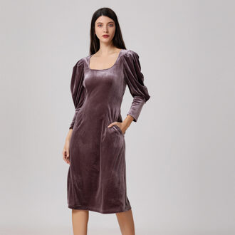 Fluwelen jurk met pofmouwen Bourgogne - XL