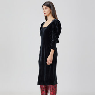Fluwelen jurk met pofmouwen Zwart - XS