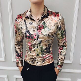 Fluwelen Mannen Shirts Winter Print Party Jurk Lange Mouwen Shirts Toevallige Barokke Slim Fit Mannen Club Prom shirt Asia 4XL 80-87kg
