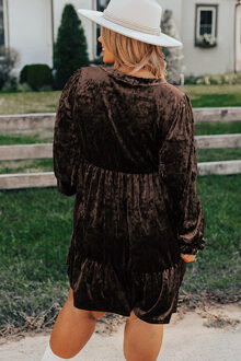 Fluwelen Rimpelzoom Jurk Donker Bruin