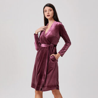 Fluwelen wikkeljurk met V-hals Bourgogne - XL
