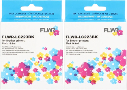 FLWR Brother LC-223BK 2-pack zwart cartridge