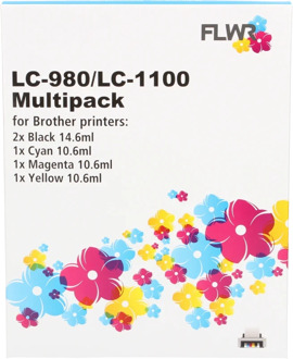 FLWR Brother LC-980 / LC-1100 Multipack zwart en kleur cartridge