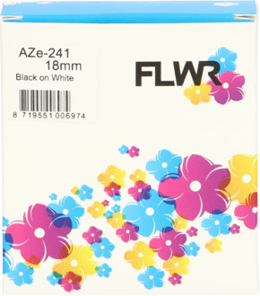 FLWR Brother TZE-241 zwart op wit breedte 18 mm labels