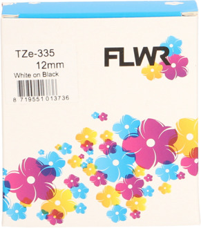FLWR Brother TZe-335 wit op zwart breedte 12 mm labels