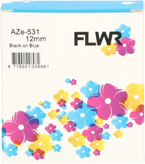 FLWR Brother TZE-531 zwart op blauw breedte 12 mm labels