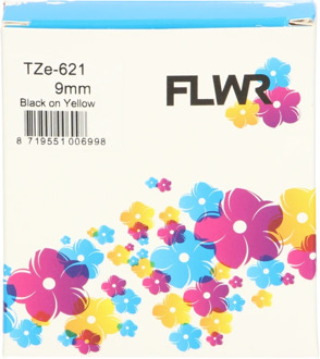 FLWR Brother TZE-621 zwart op geel breedte 9 mm labels