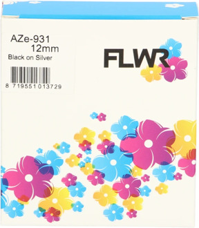 FLWR Brother TZe-931 zwart op mat zilver breedte 12 mm labels