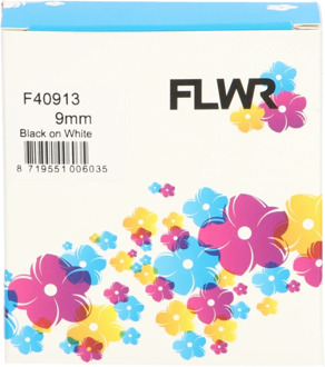 FLWR Dymo 40913 zwart op wit breedte 9 mm labels