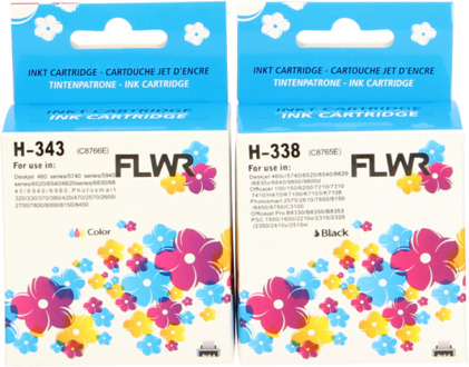 FLWR HP 338 en 343 Multipack zwart en kleur cartridge