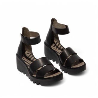 Fly London Dames BONO290FLY Zwarte Mousse Leren Sandalen Espadrille Wedges - EU 42 / UK 8