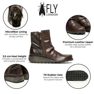 Fly London Dames Bruin MON944 Leren Wedgesleekte Enkellaarsjes Met Ritssluiting Chelsea Laarzen - EU 36 / UK 3