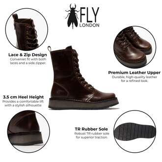 Fly London Dames Bruin RAMI043 Casual Leren Veter Enkellaarsjes