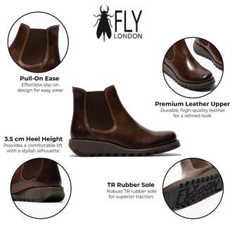 Fly London Dames Bruine SALV Chelsea Leren Enkel Casual Wedge Heel Laarzen - EU 36 / UK 3
