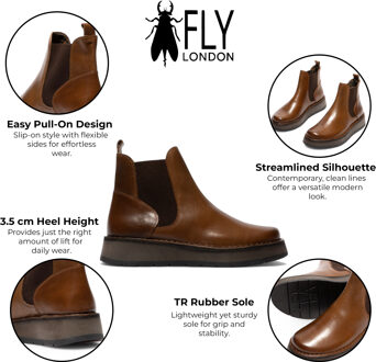 Fly London Dames Camel Brown RAWI131 Chelsea Leren Enkellaarsjes met Klassieke Comfort Bruin - EU 37 / UK 4