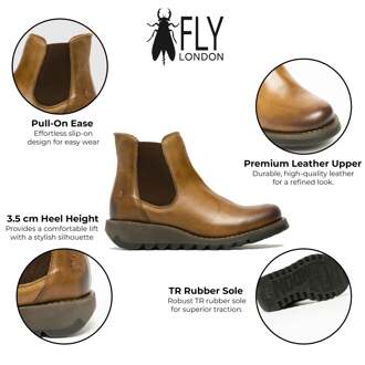 Fly London Dames Camel SALV Chelsea Leren Enkel Casual Wedge Heel Laarzen - EU 38 / UK 5